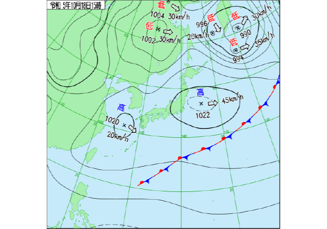 023年10月18日の天気図（日本周辺域