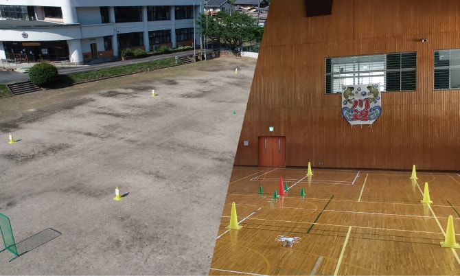 旧小学校を利用した広いスペースと、雨天時にも講習できる体育館スペース