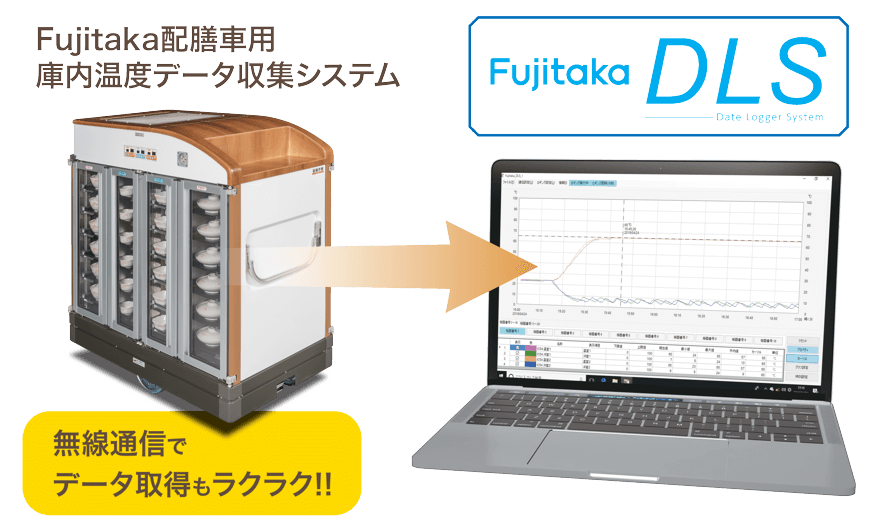 Fujitaka配膳車用庫内温度データ収集システム　Fujitaka DLS　無線通信でデータ取得もラクラク