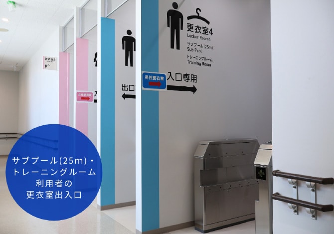 サブプール（25m）・トレーニングルーム利用者の更衣室出入口